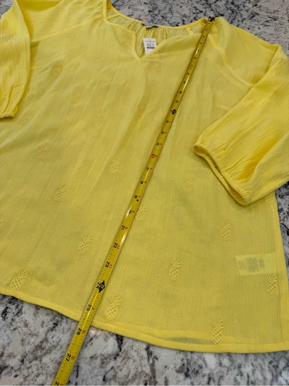 NWT Talbots Yellow Pineapple Embroidered Cotton Blouse Medium 3/4 Sleeve - Picture 5 of 9